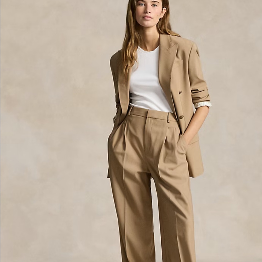 Ralph Lauren Blue Label Tan High-Waist Pleated Trousers